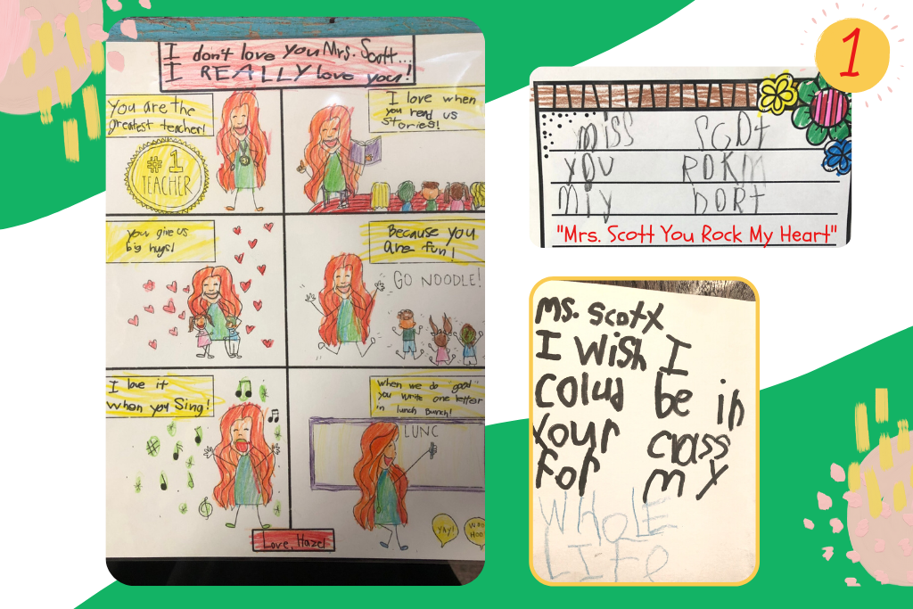 a sampling of teacher appreciation cards made by kindergarten students