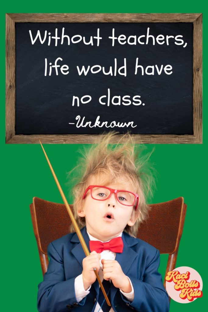 funny boy wearing a jacket and bow-tie with messy hair in glasses with a quote for teacher appreciation