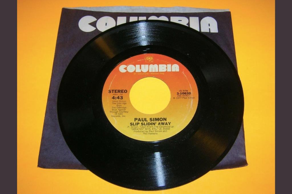 Columbia Records 45 record of Paul Simon's "Slip Slidin' Away" 1977