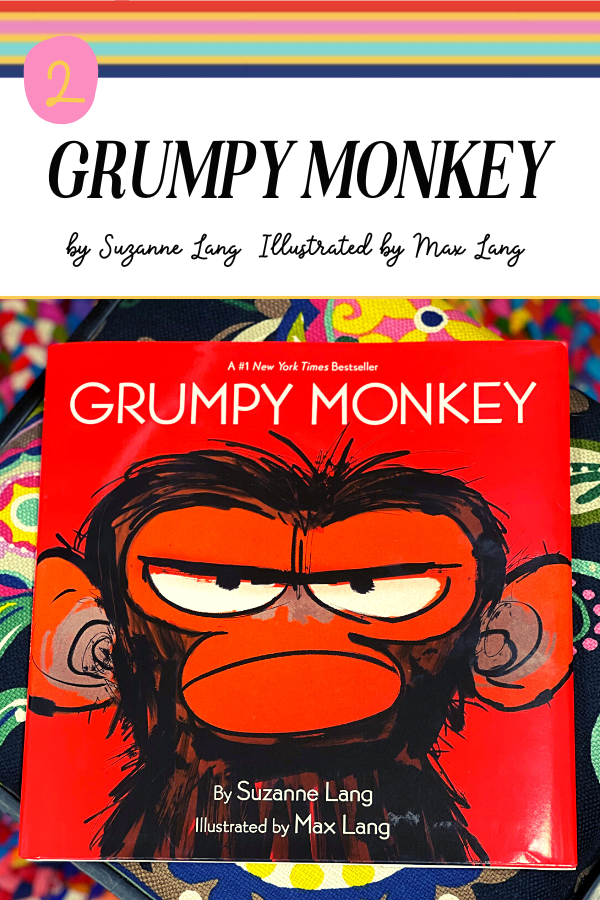 Picture of Grumpy Monkey book cover - red with angry monkey illustration