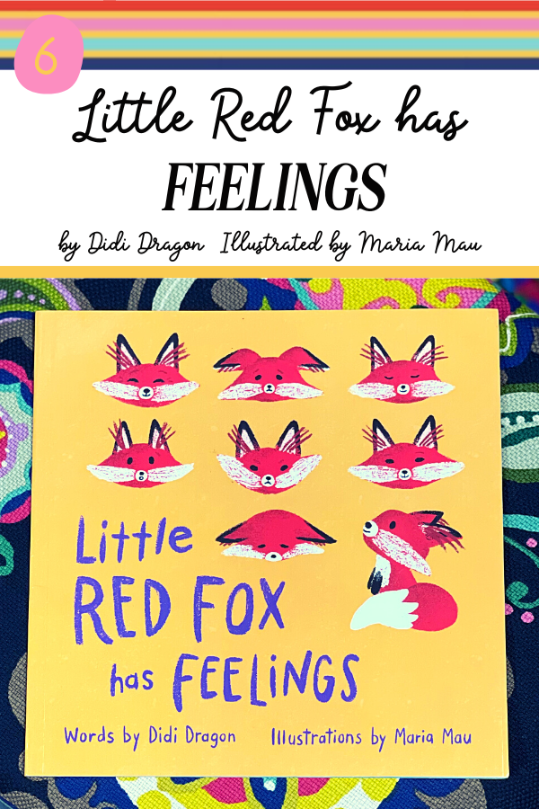 book cover of little red fox has feelings - multiple faces of fox showing a range of emotions