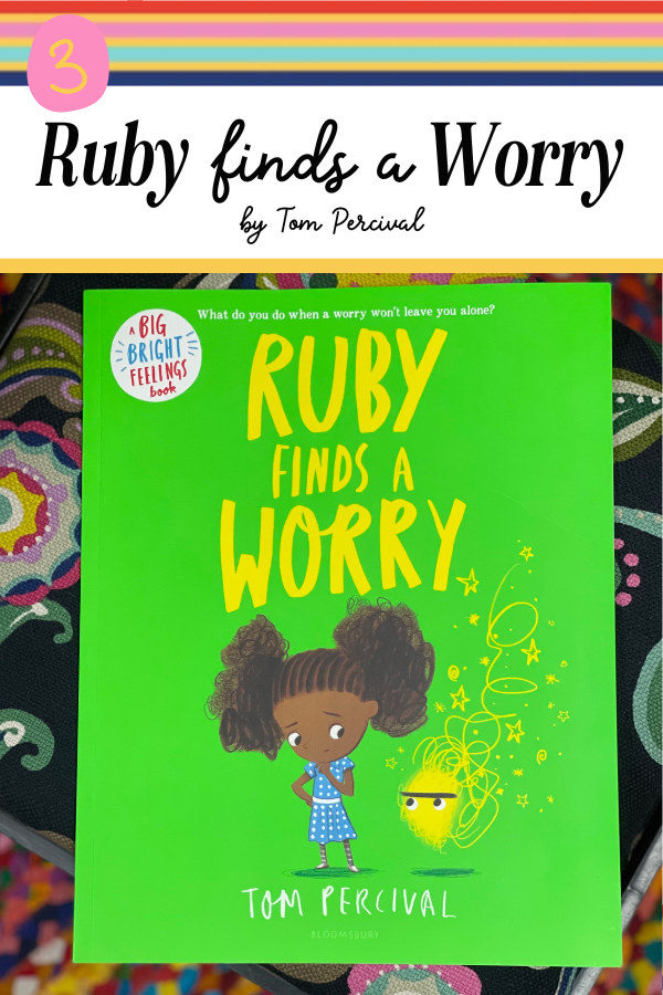 ruby finds a worry book cover - little girl looking at a yellow cartoon worry