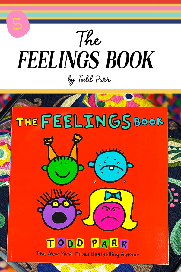 The Feelings Book - book cover - 4 cartoon faces with various emotions
