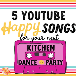 happy-youtube-songs pink cassette tape labeled "kitchen dance party"