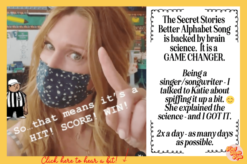 secret-stories-better-alphabet song Teacher is listening to her kindergarteners sing along