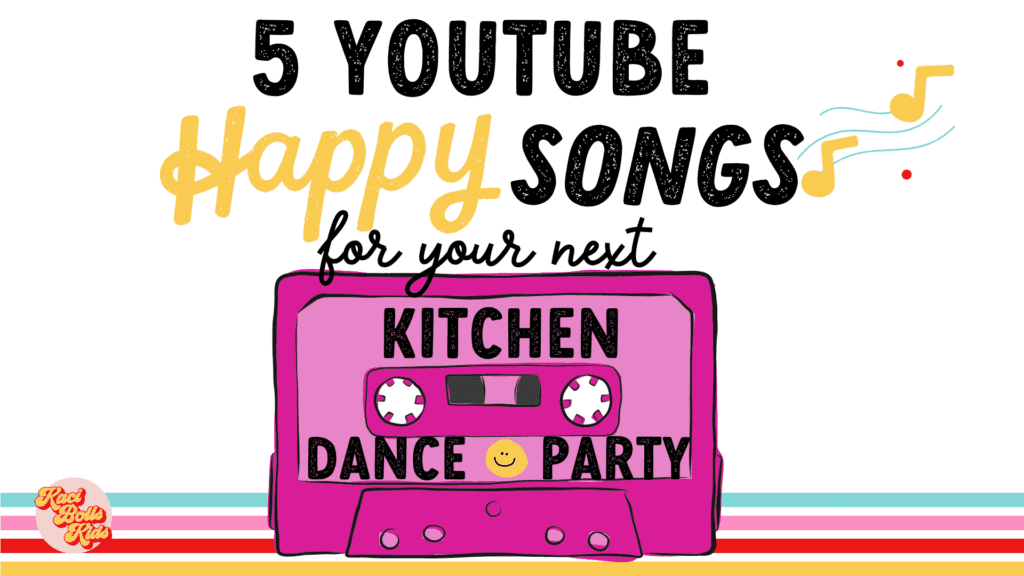 youtube-happy-songs pink cassette tape labeled "Kitchen Dance Party"