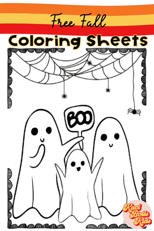 free-fall-coloring-page 3 cute ghosts - one holding a sign that says boo!