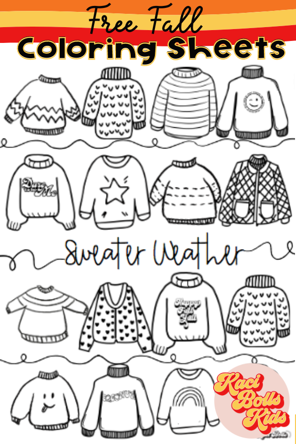 free-fall-coloring-sheets 4 rows of different prints and styles of sweaters - "sweater weather"