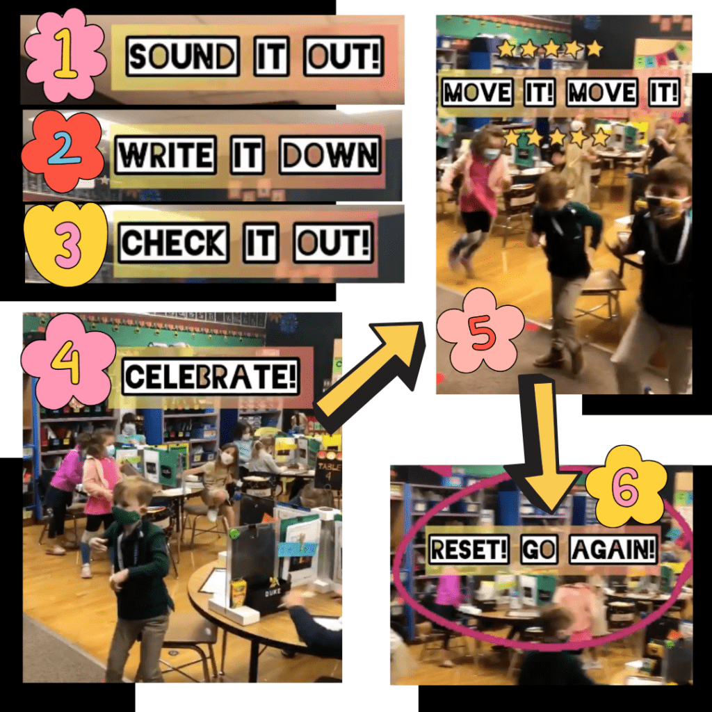 kindergarten-fun-activities Steps 1-5 of kindergarteners completing a fun phonics game