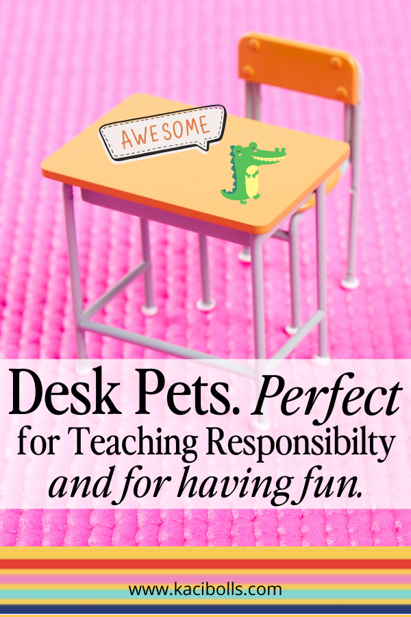 motivation-for-hard-work Desk pets sitting on an orange school desk against a pink back ground. An alligator desk pet says, "awesome!"