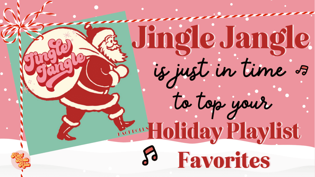 Jingle-jangle is the perfect holiday tune to add to your holiday playlist.  This blog title pic has the jingle-jangle single cover with retro santa holding his bag of toys.