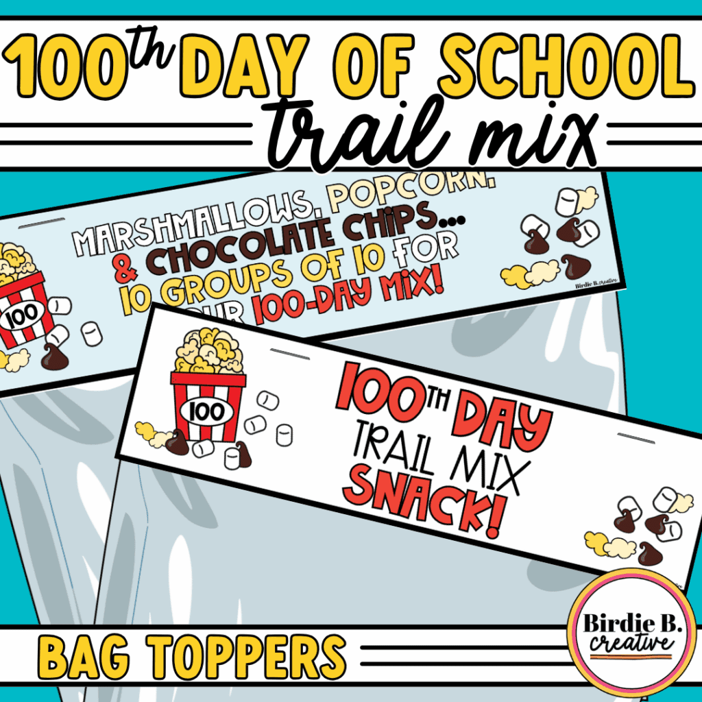 100th day snack bag toppers for trail mix