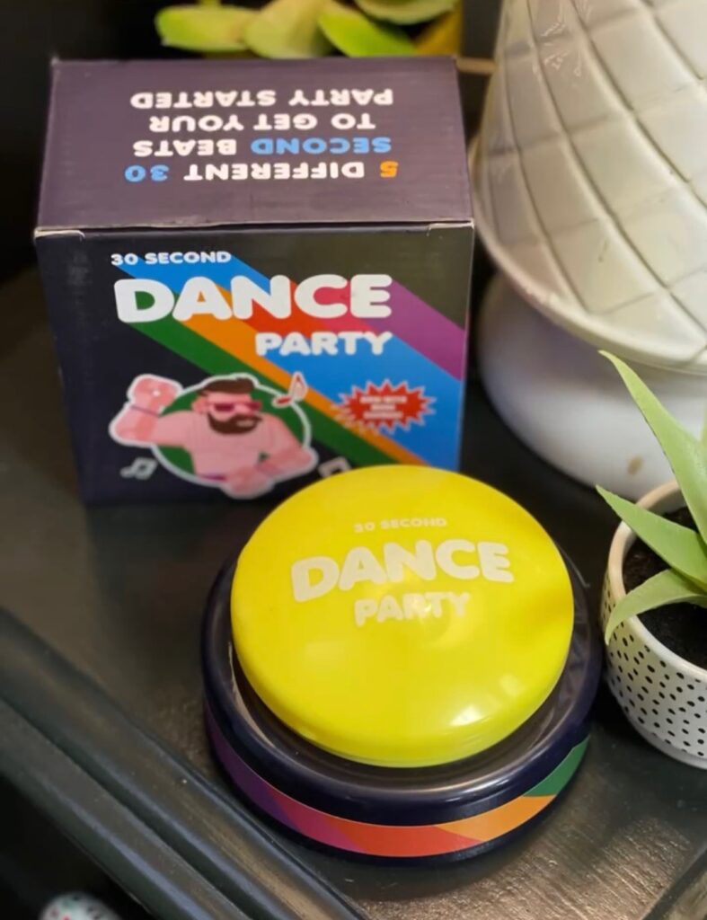 the 30 second dance party button and box