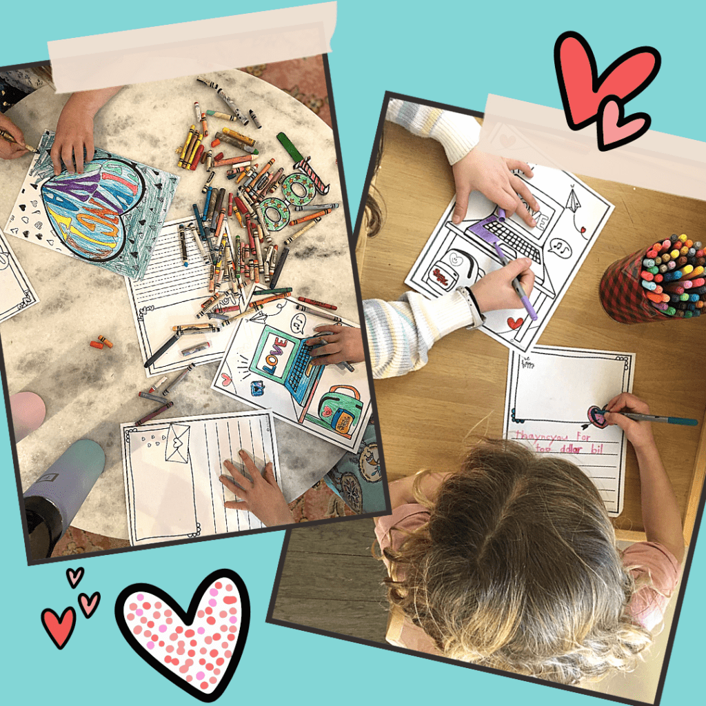 free-printable-valentine-day-coloring-pages 2 sisters coloring at a kids table