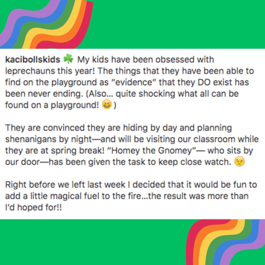 text from an instagram post about a leprechaun-visit