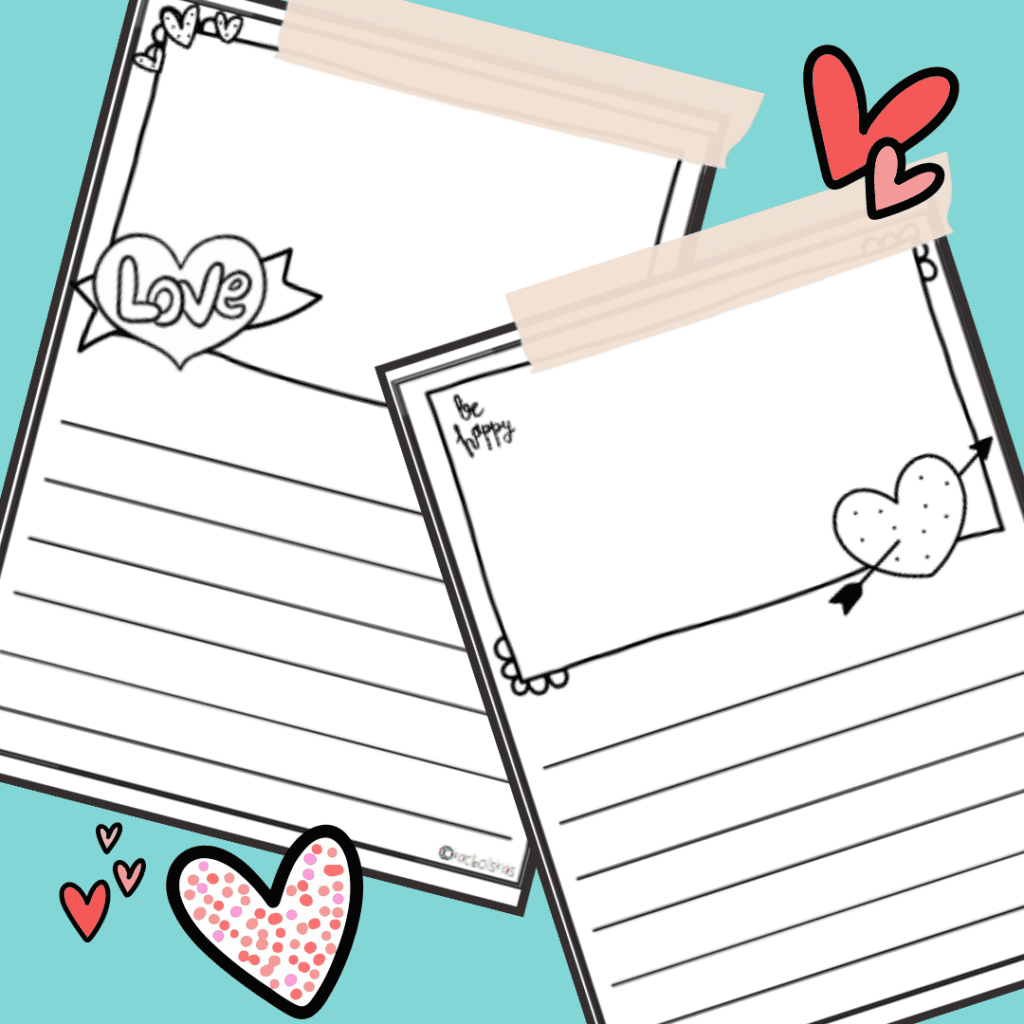 valentines-free-printables-lined-writing-paper with heart and Love and be happy