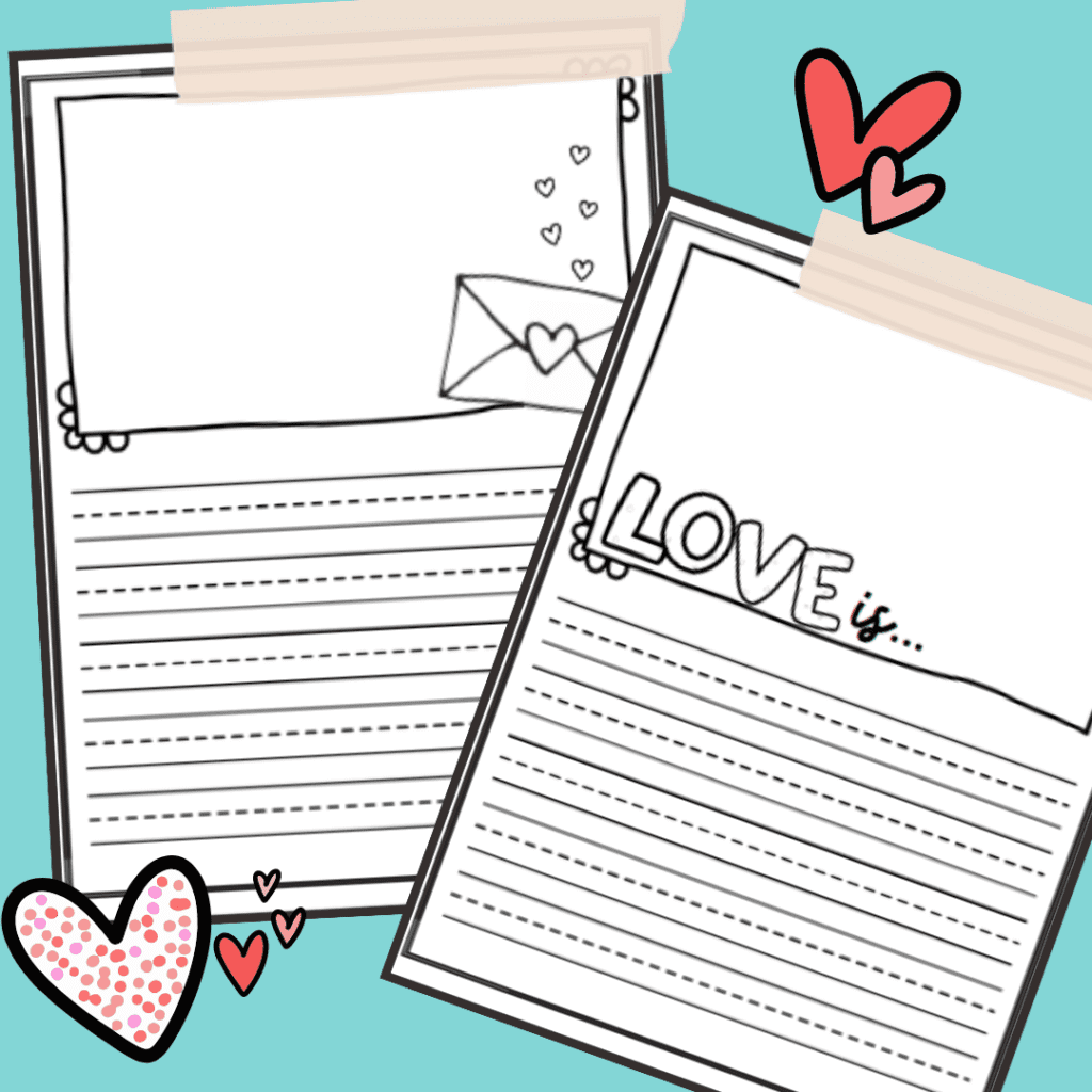 valentines-free-printables-writing paper with dotted lines. Love is... prompt