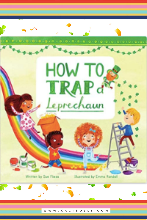 leprechaun-visit: kids sliding down a rainbow - book cover to trap a leprechaun