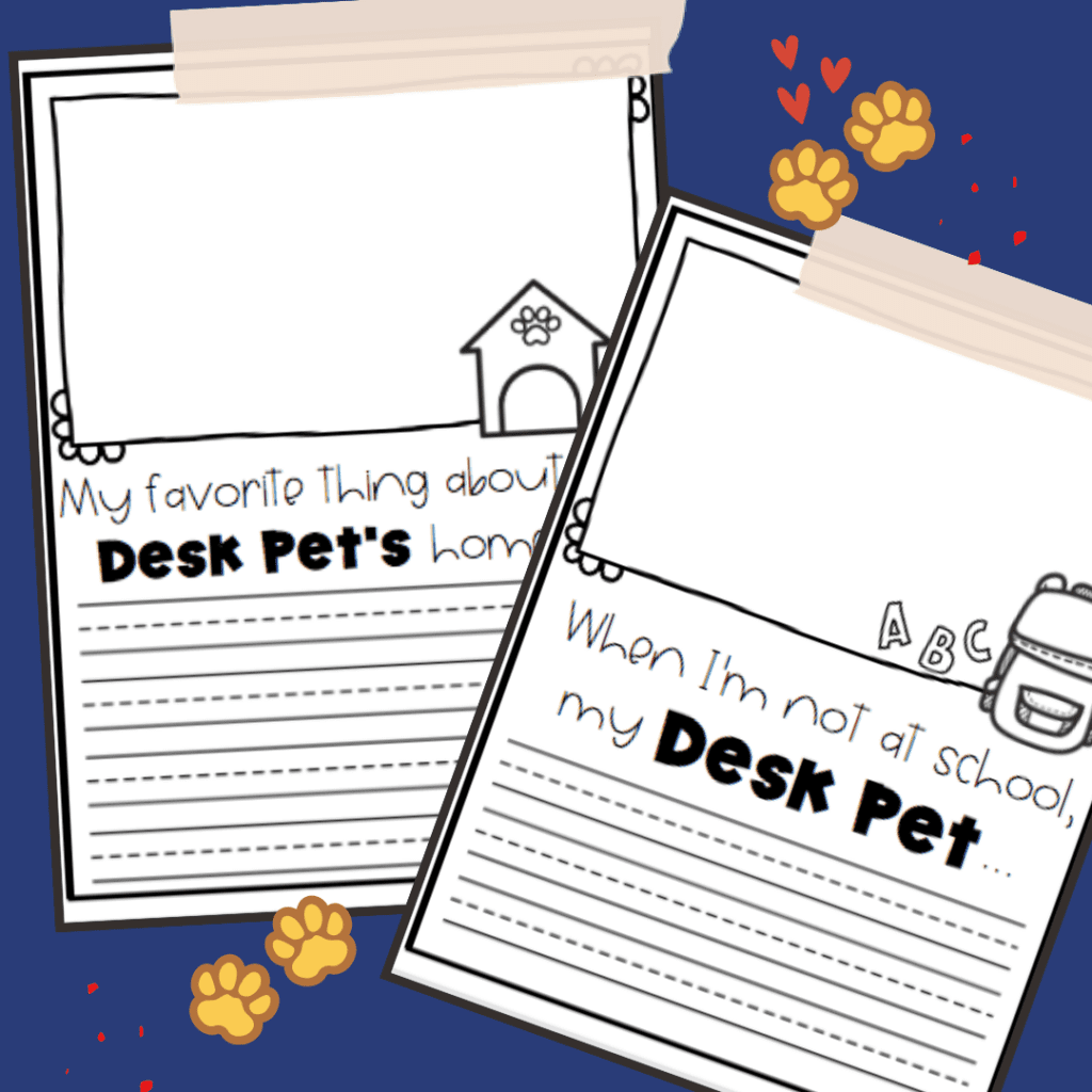 "My favorite thing about my desk pet's home is" and "when I'm not at school my desk pet"