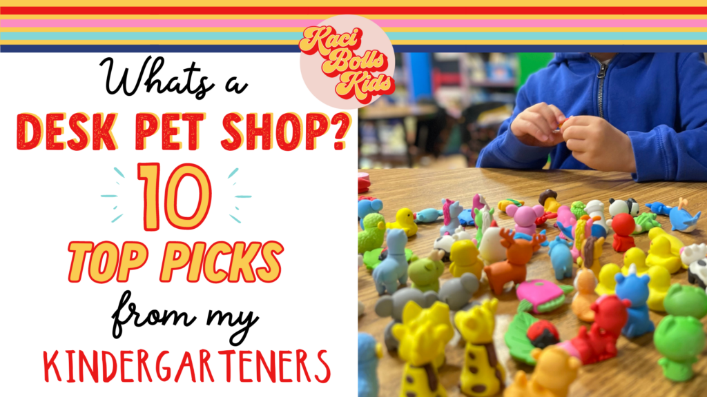 whats-a-desk-pet-shop title of blog .  Lots of mini animal erasers lined up in a pet shop for a kindergarten classroom
