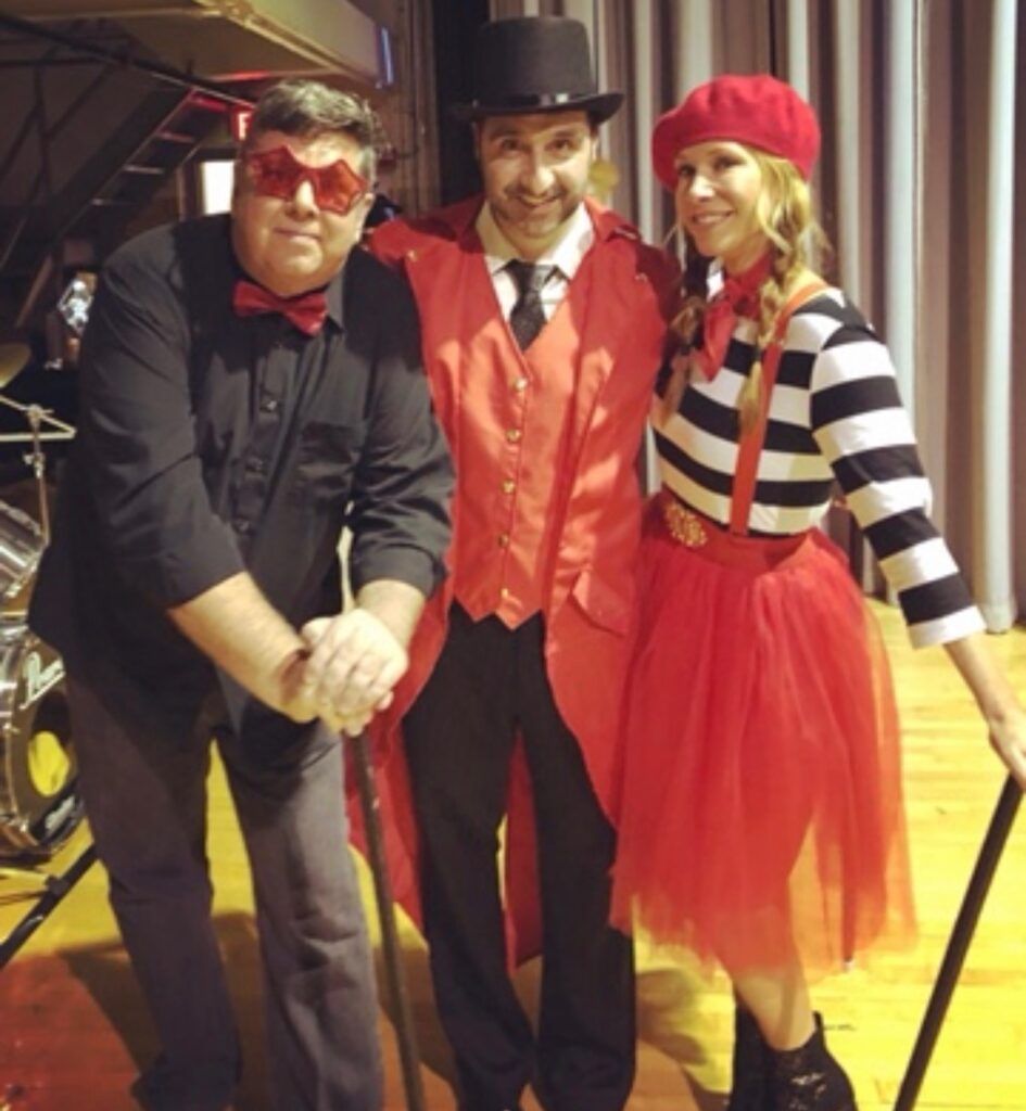 3 teachers dressed up in circus attire for variety show