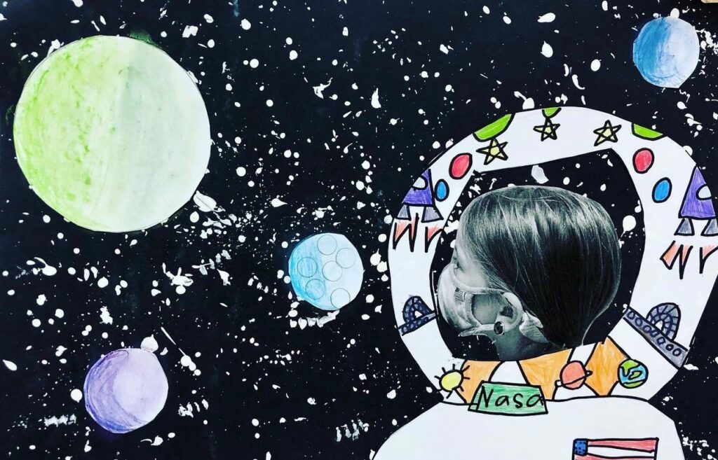space artwork by elementary kids