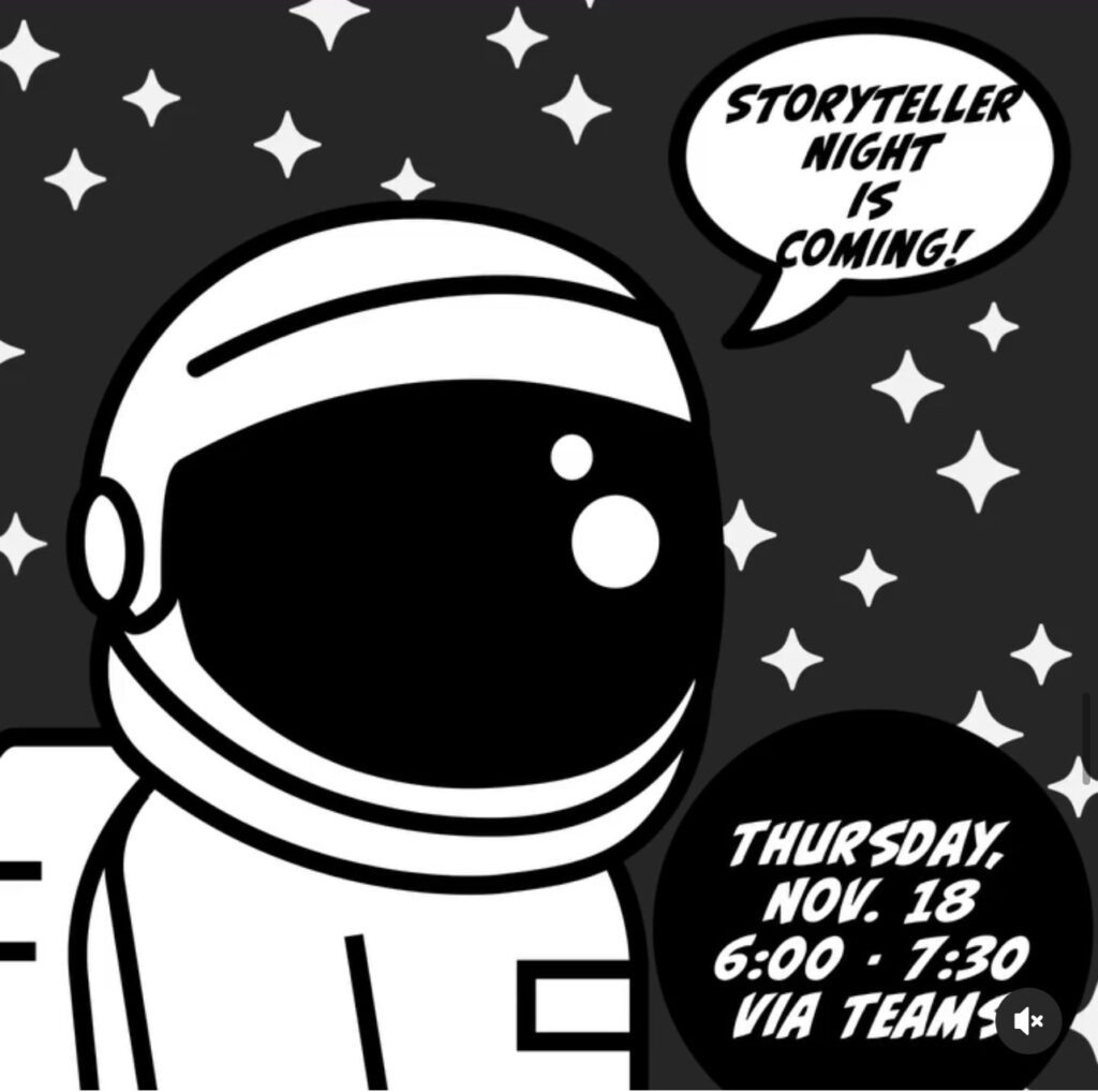 space themed flyer for storyteller night