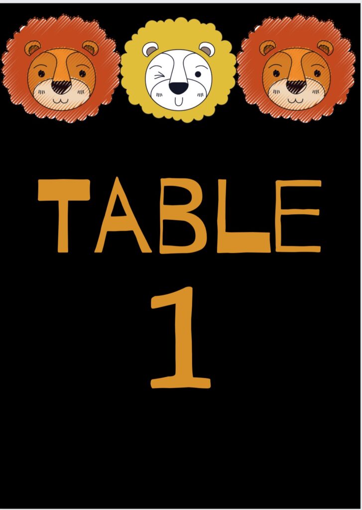 table sign with lions