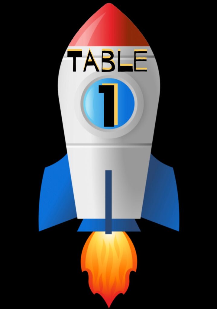 table sign with rocket