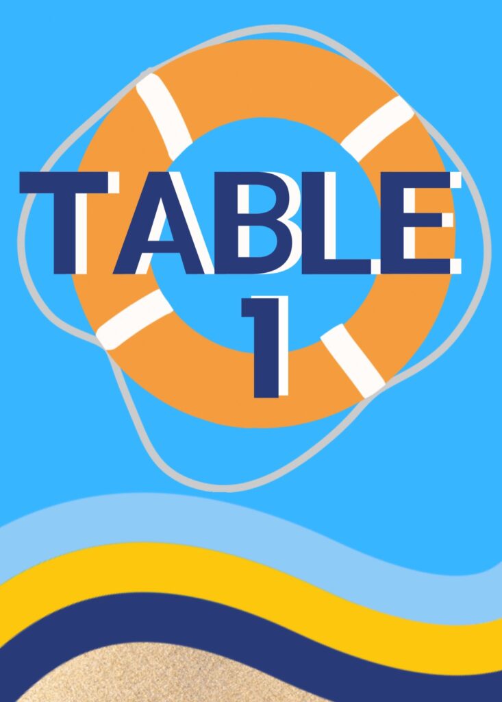 table sign with life preserver