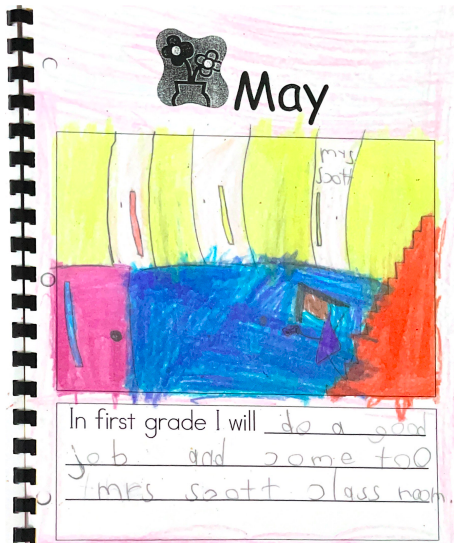 kindergarten-writing-sentences same kindergarten student in May.  independent thoughts and more details.
