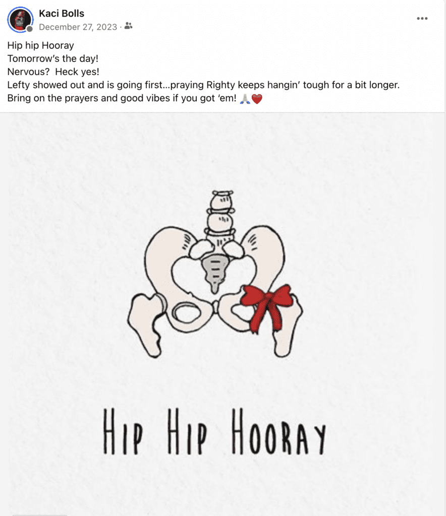 Illustration of two hips - a red bow on one.  "Hip Hip Hooray!'