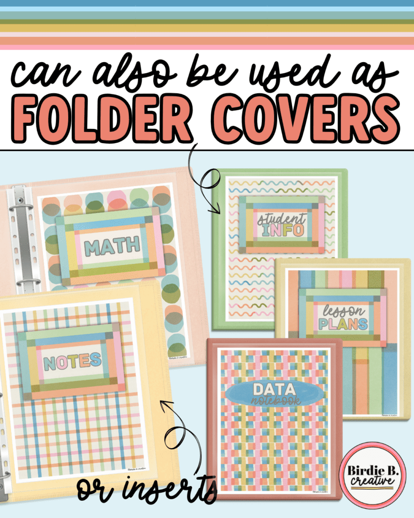 folder-covers examples for Math, Notes, Lesson Plans, and Data Notebook
