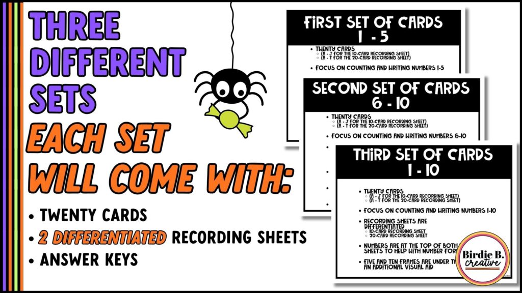 write-the-room info slide:  3 different sets each with 20 cards, 2 differentiated recording sheets, and answer keys
