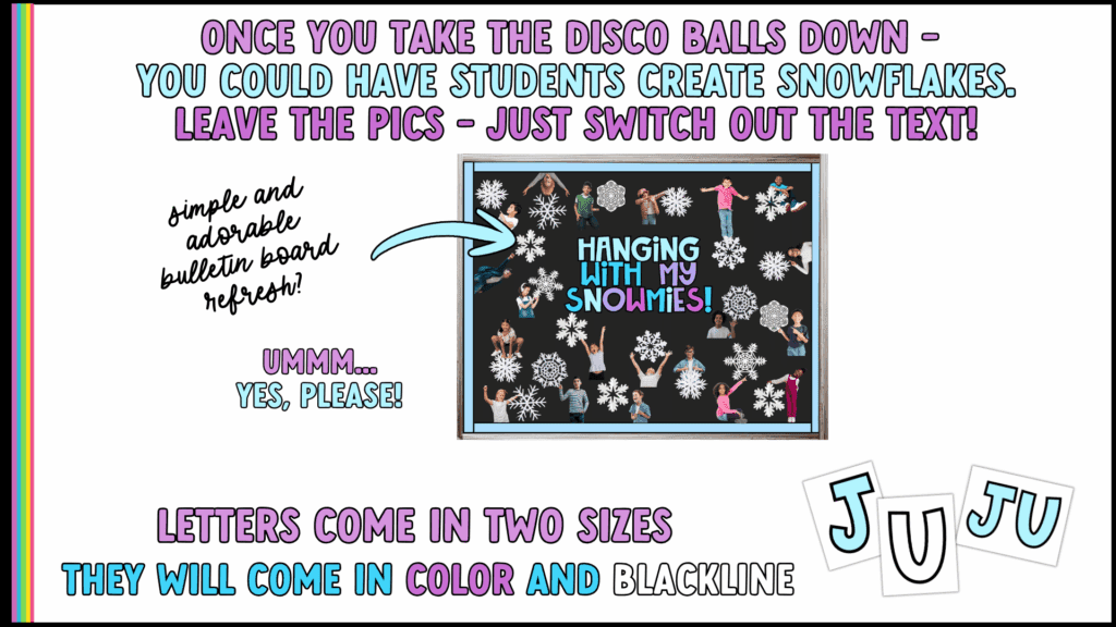 happy-new-year-bulletin-board-idea to go from new years to january/february snow - EASY switch!

