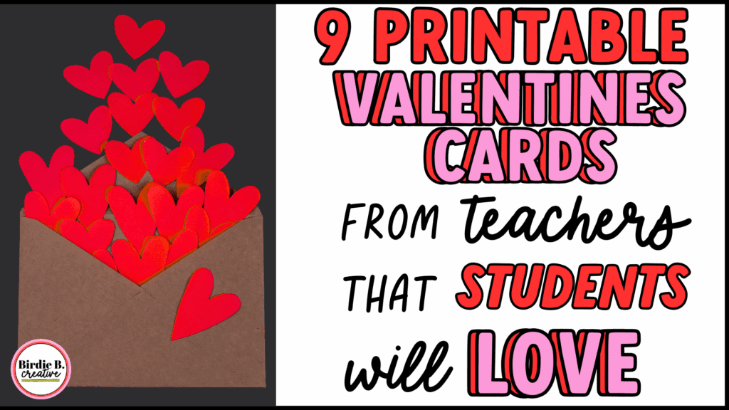 valentines-from-teachers cover image.  Handcut red paper hearts coming out of a craft envelope.