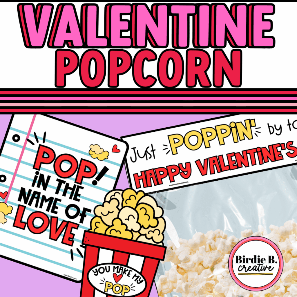 A popcorn-valentine is a great idea for valentines-cards-from-teachers - Three examples are shown