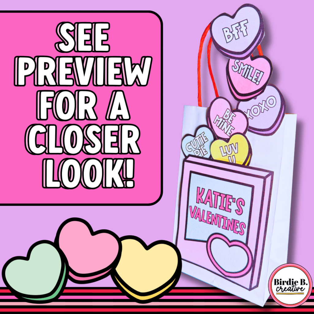 Valentine-bag-decoration-ideas. Example of a valentine bag with conversation hearts 