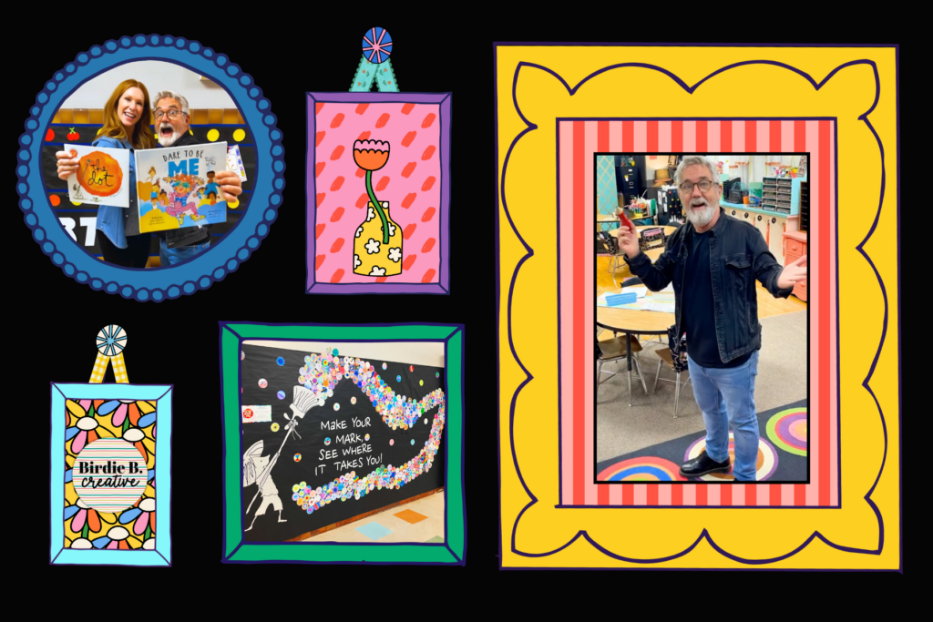 Author and Illustrator Peter Reynolds visits a Lockeland Design Center in Nashville, TN. Author and kindergarten teacher Kaci Bolls holds his book, "The Dot" - Peter Reynolds holds her book, "Dare To Be ME"